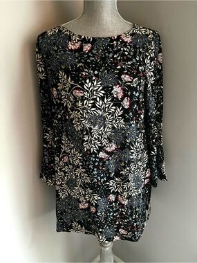 JJill Black Floral Long-Sleeve Blouse Small